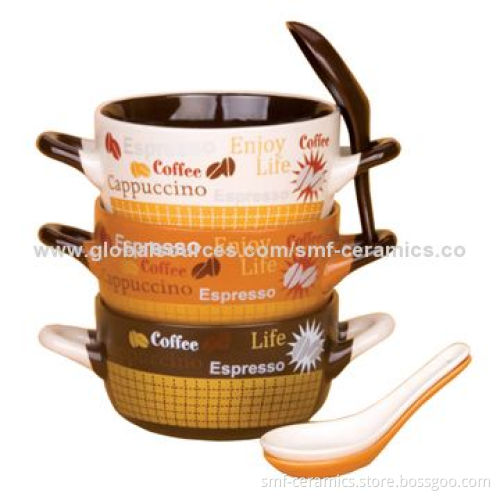 16oz Soup Mugs with Stoneware Material, Customized Designs Accepted